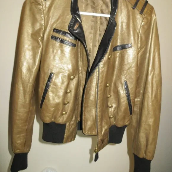 Gucci Leather Women's Biker Bomber Military Jacket Size EU 40